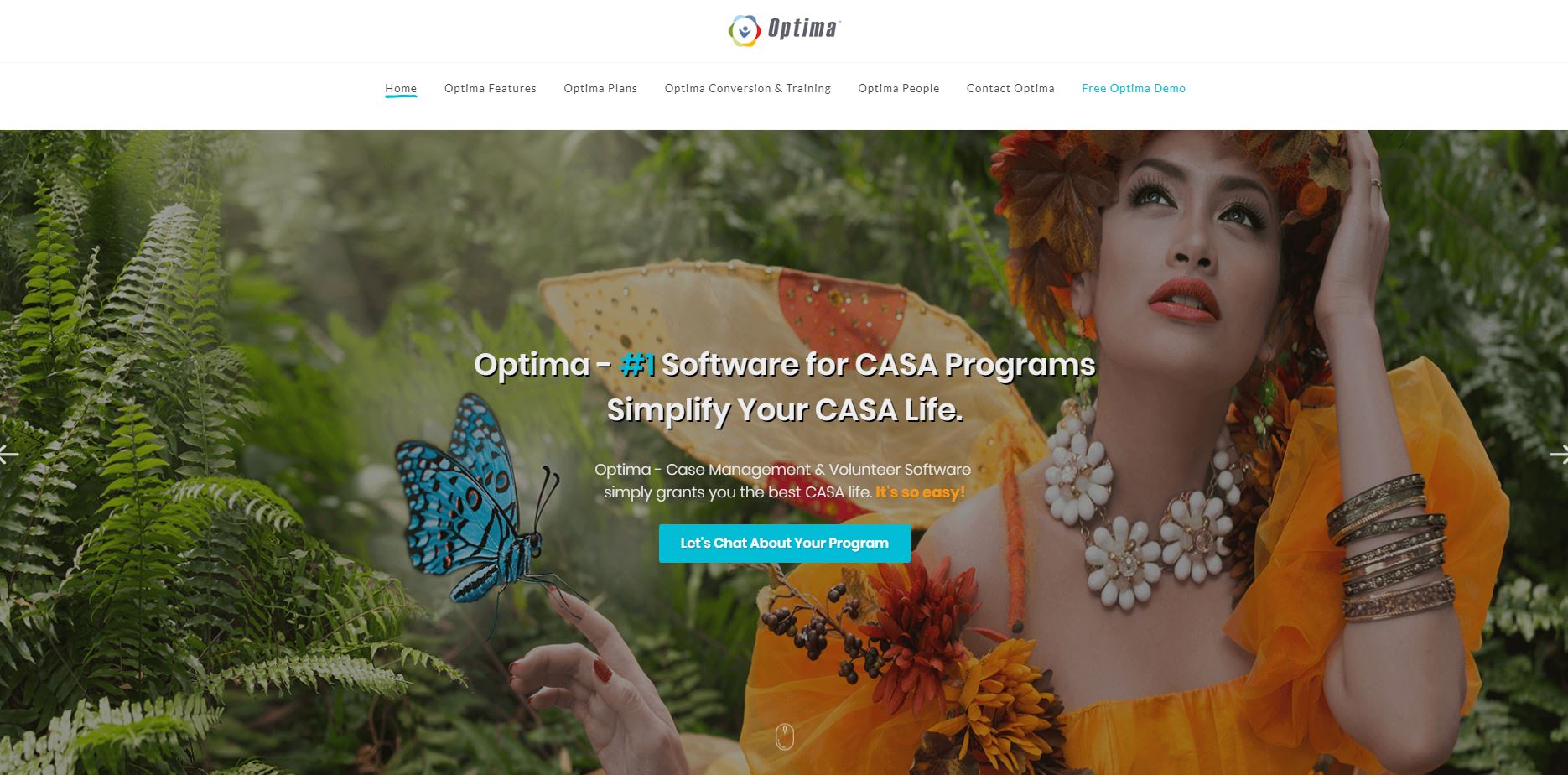 website design example for Optima CASA software by Evinto Solutions in Queen Creek Arizona